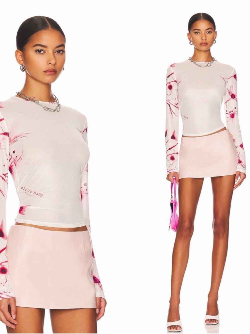 Miaou Pale Pink Long-Sleeve Floral Sleeve Top